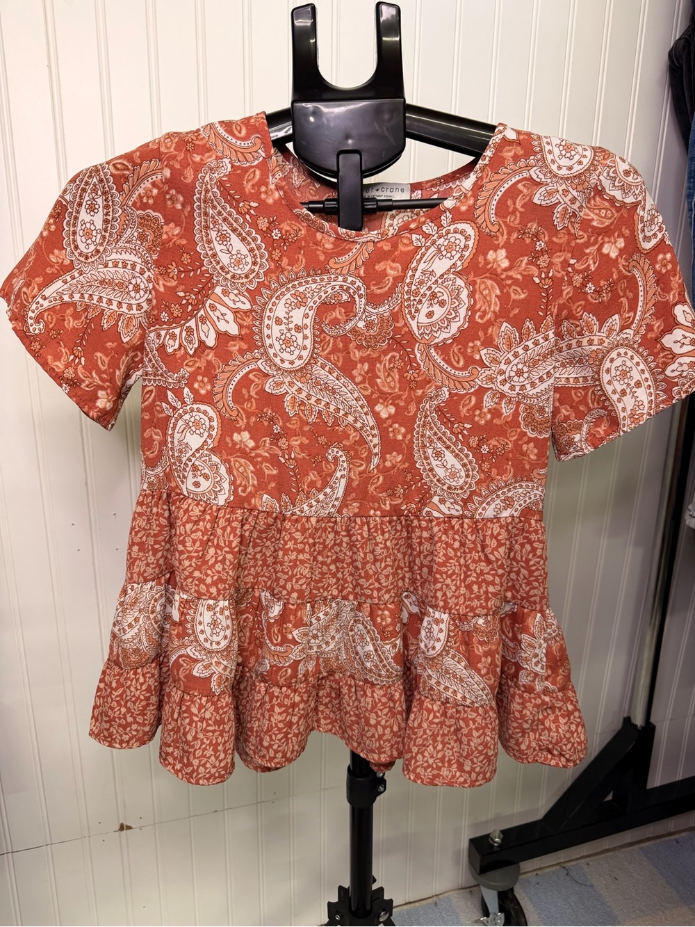 Paper Crane Rust Paisley Short-Sleeve Peplum Top